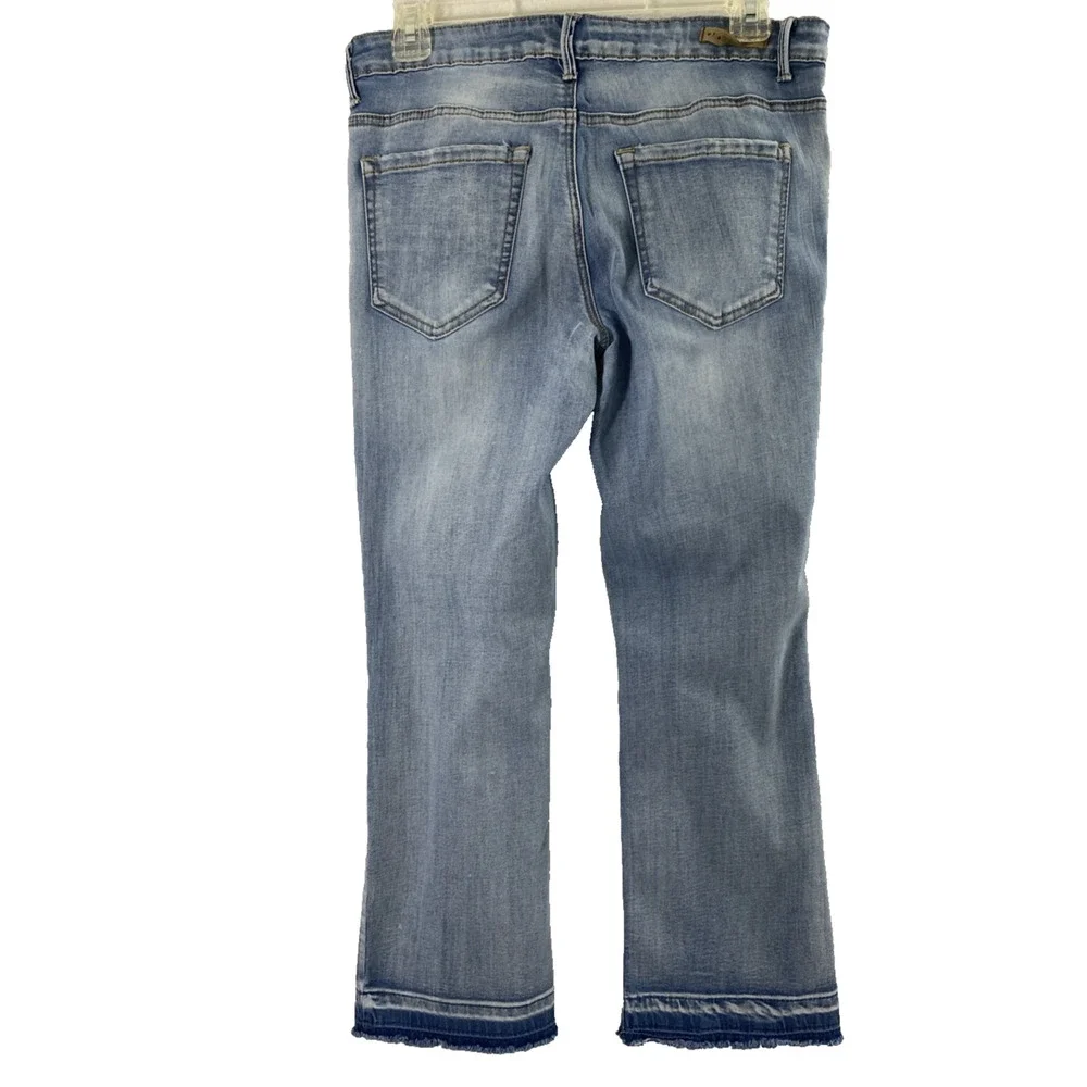 Almost Famous Jeans‎ Juniors Size 9 Medium Wash Denim Destroyed Mid Rise Raw Hem